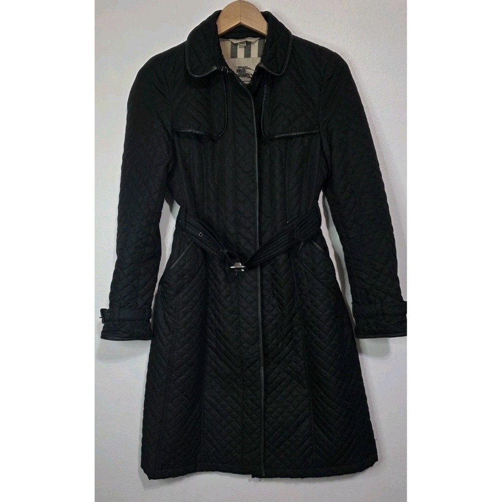 Burberry London Quilted Mid Knee‎ Length Trench Coat Jacket Black Woman 6 Belt